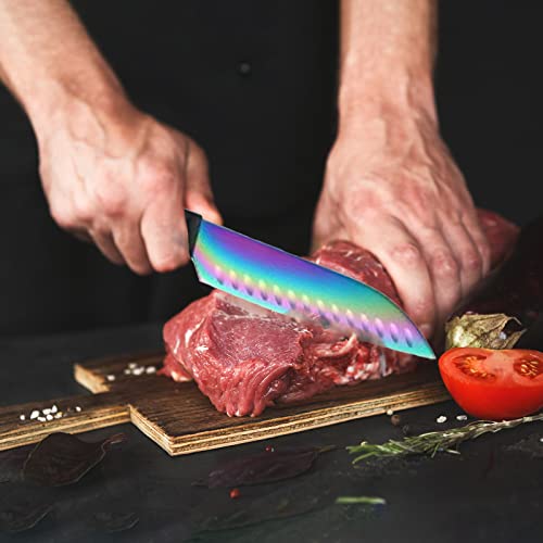 Marco Almond® Knife Block Set,14-Piece Rainbow Color Stainless Steel Knife Sets for Kitchen with block, KYA35 Chef Cooking Knives Set with Acrylic Stand - Image 5
