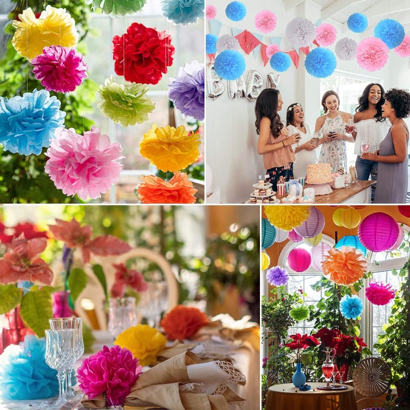 QIMAOO 20pcs Black Paper Pom Poms Decorations, DIY Decorative Tissue Paper Pom-poms Flowers Ball for Party Wedding Outdoor Decoration - Image 5