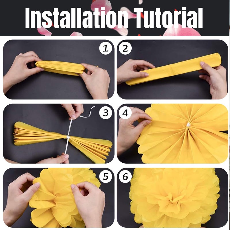 QIMAOO 20pcs Black Paper Pom Poms Decorations, DIY Decorative Tissue Paper Pom-poms Flowers Ball for Party Wedding Outdoor Decoration - Image 3