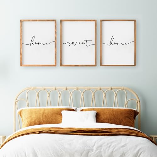 Heiple Set of 3 Framed Farmhouse Home Sweet Home Sign Above Bed Wall Decor for Bedroom Decor Wall Art Wood Signs - Image 4