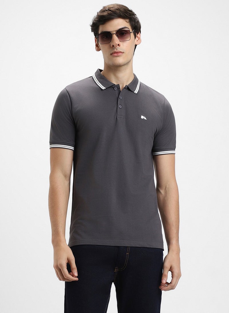 Dennis Lingo Grey Polo T-Shirt for Men, Regular Fit, Cotton Classic - Image 1