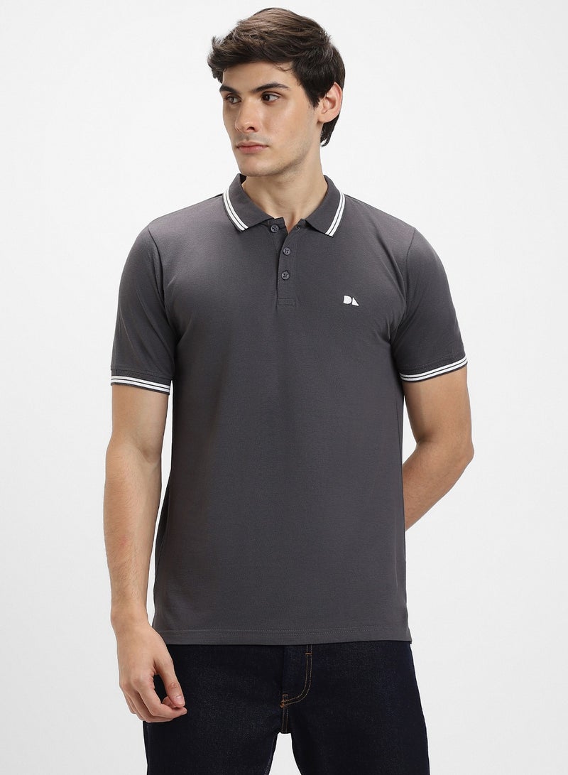 Dennis Lingo Grey Polo T-Shirt for Men, Regular Fit, Cotton Classic - Image 2