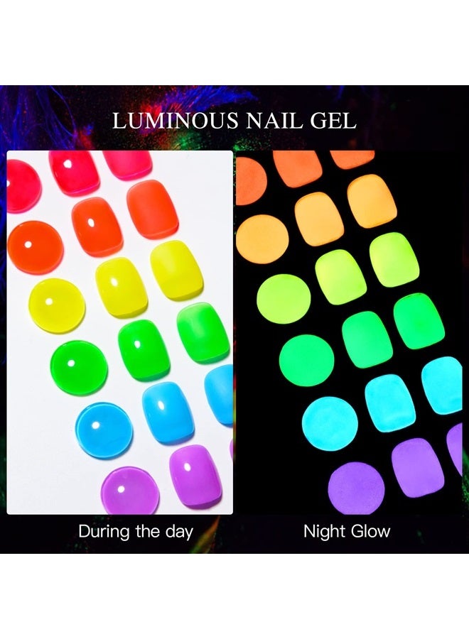 MSRUIOO Glow in the Dark Gel Nail Polish, 6 Colors Luminous Neon Gel Polish Set Fluorescent Bright Colors Hot Pink Yellow Purple Glow Effect Soak Off UV Gel Polish for DIY Nail Art Design - Image 2