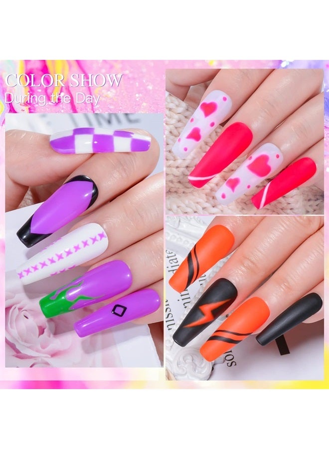 MSRUIOO Glow in the Dark Gel Nail Polish, 6 Colors Luminous Neon Gel Polish Set Fluorescent Bright Colors Hot Pink Yellow Purple Glow Effect Soak Off UV Gel Polish for DIY Nail Art Design - Image 1