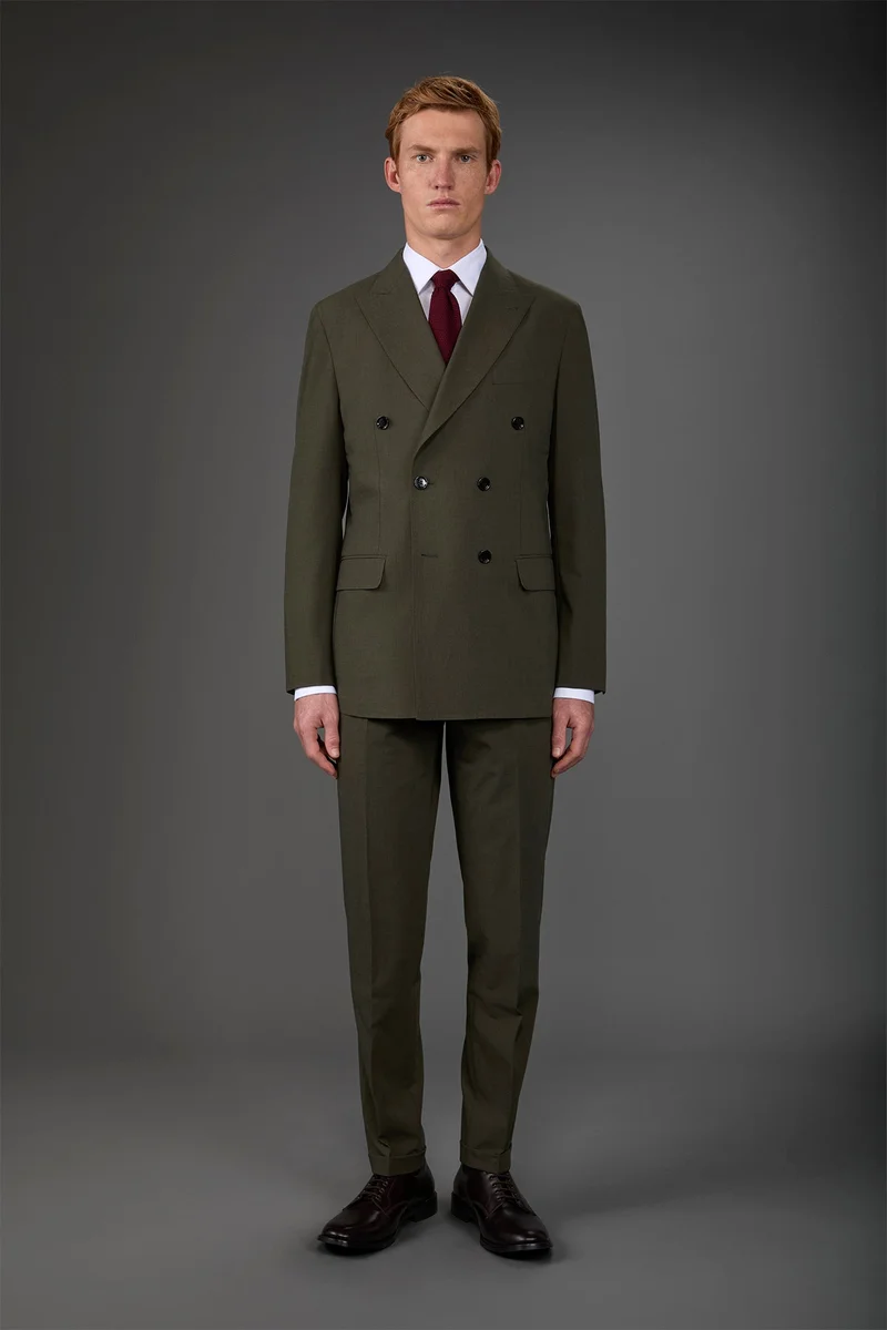 دوبل غانغر Double-breasted men's suit with single-pleat trousers in two-way stretch fabric - Forest Green