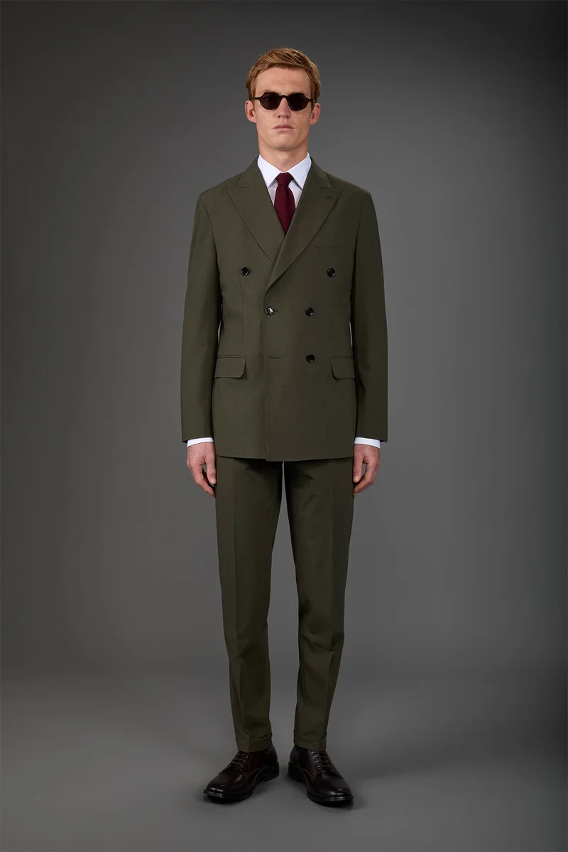دوبل غانغر Double-breasted men's suit with single-pleat trousers in two-way stretch fabric - Forest Green