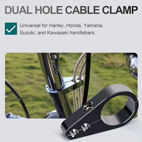MoKitDora 15 Handlebar or Frame Mount Dual Hole Throttle Clutch Cable Brake Line Clamp Universal for Harley and Other Motorcycles 2 Pieces Black - Image 3
