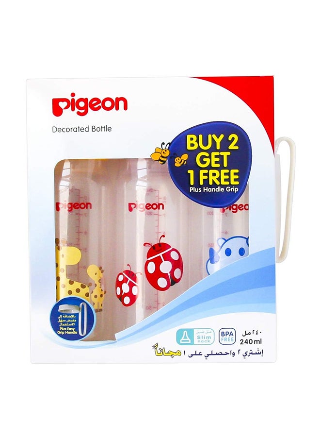 pigeon - Plastic Feeding Bottle 240 ML, 2+1 Free Decorated - Image 1