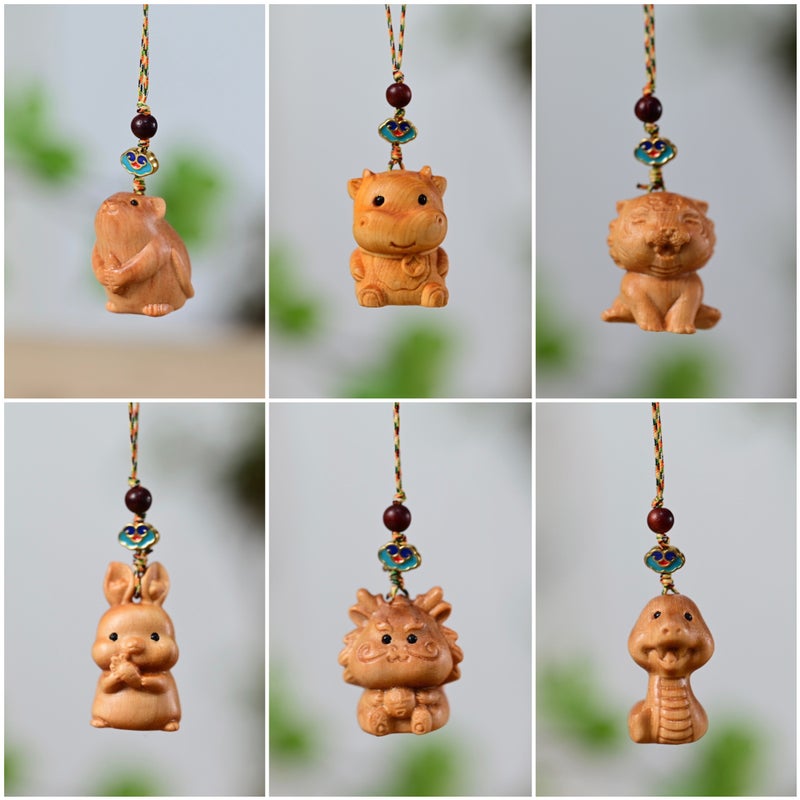 Thuja Zodiac Chinese Hundred Rosewood Car Keychain Cute Bag Mobile Phone Pendant Gift Pendant - Image 3