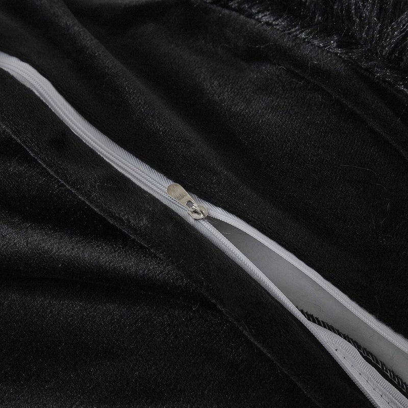 Uhamho Faux Fur Velvet Fluffy Bedding Duvet Cover Set Down Comforter Quilt Cover with Pillow Shams, Ultra Soft Warm (Black, King) - Image 5
