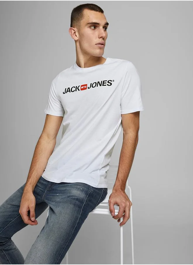 JACK & JONES Logo Print Crew Neck Regular Fit T-shirt