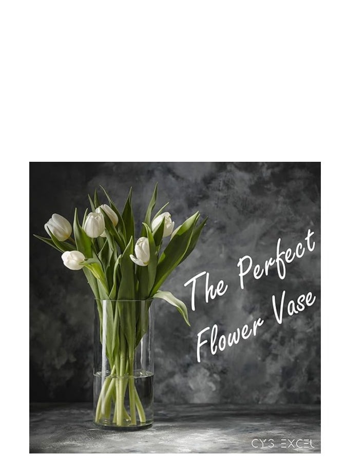 GEN - Flower Vase, Big Size Vase for Fresh/Dried Flowers, 16in Upscale Crystal Glass, Black with White Stripes - Image 1