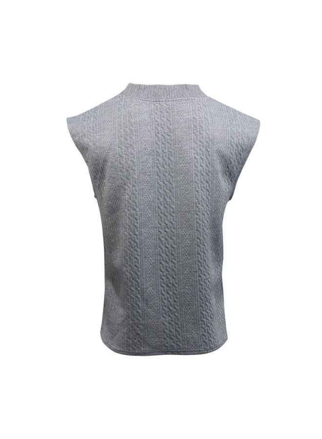Men's Casual V-neck Loose Jacquard Knitwear Sleeveless Tank Top - Image 3