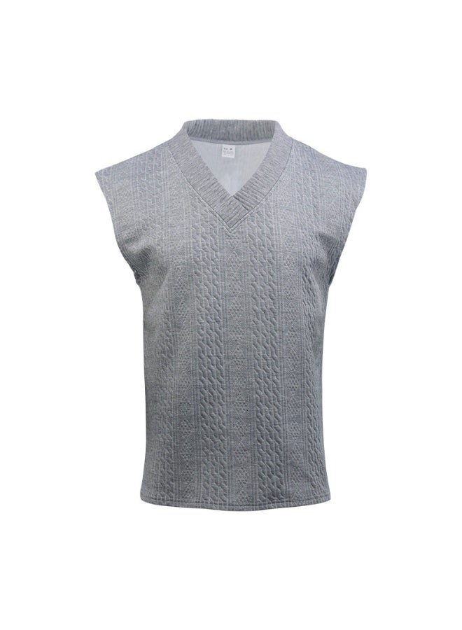 Men's Casual V-neck Loose Jacquard Knitwear Sleeveless Tank Top - Image 2