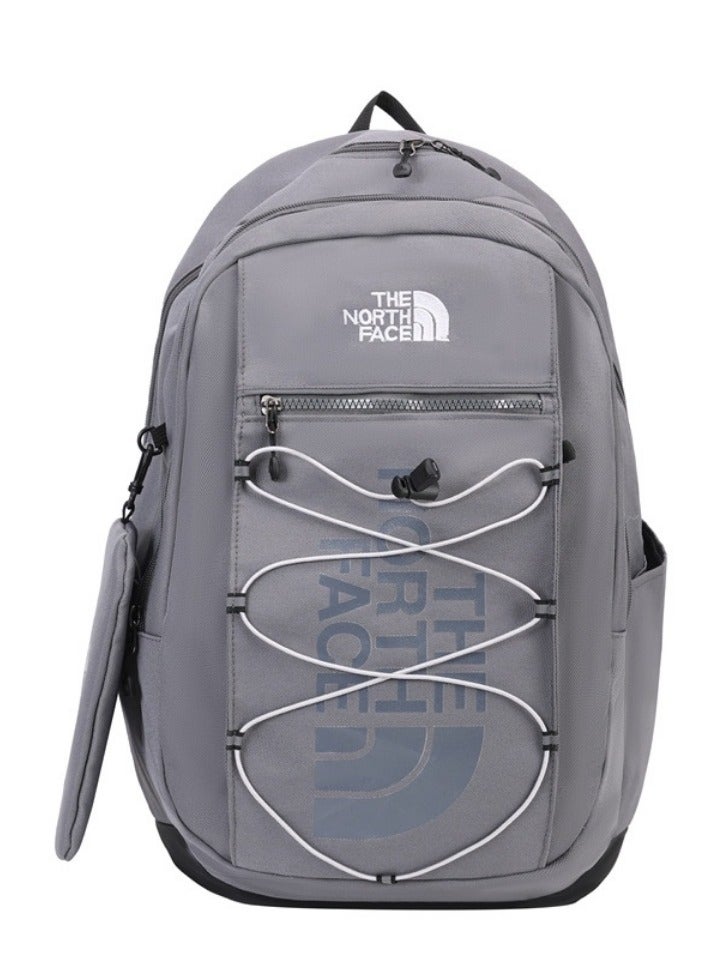 THE NORTH FACE حقيبة ظهر عملية باللون الرمادي الفاتح من ذا نورث فيس، مزودة بأحزمة كلاسيكية + تخزين متعدد المناطق