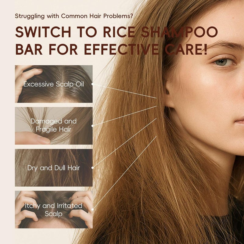 Extra part combo compatible Rice Shampoo Soap, Deep-Cleansing Solid Shampoo Bar Gently Removes Oil Nourishes Scalp, Reduces Breakage, Adds Volume & Shine, Hair Cleanser for Dry, Damaged, Frizzy Hair Multi-color available build - Image 2