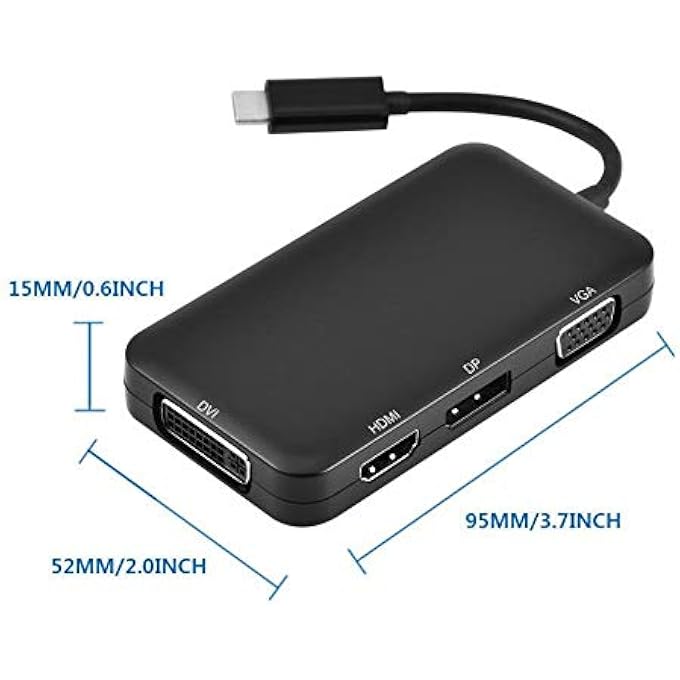 rayihni 4-IN-1 USB-C 3.1 TYPE C TO DP DVI 4K VGA MULTIPORT CABLE ADAPTER CONVERTER - Image 2