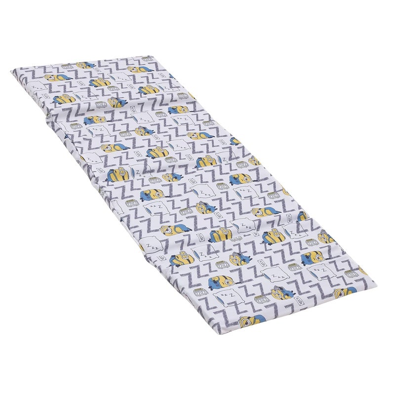 NoJo Illimuniation Lazy Minions Club Gray Blue Yellow and White Preschool Nap Pad Sheet - Image 1