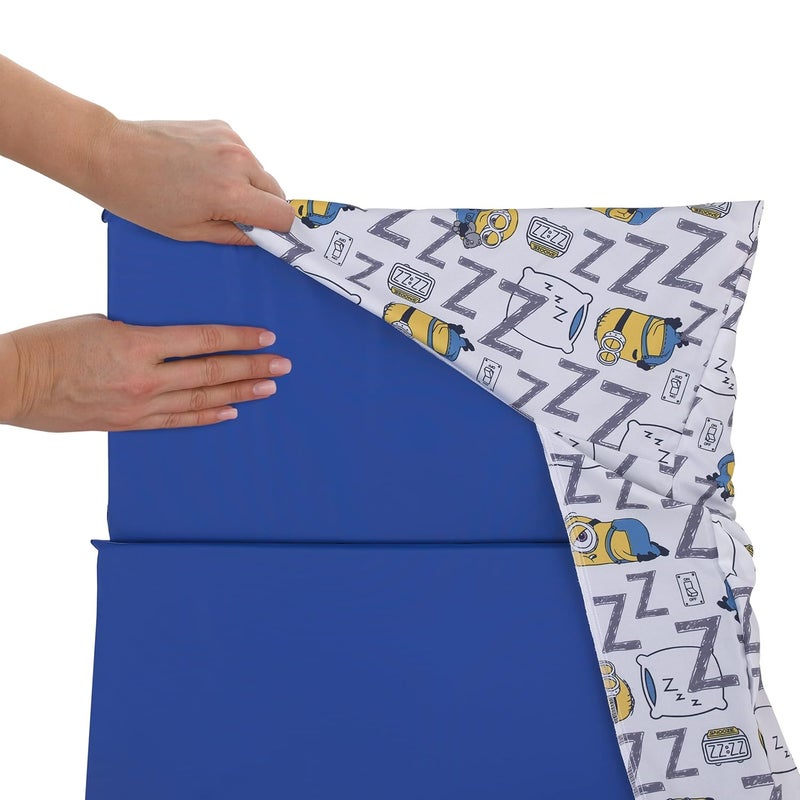 NoJo Illimuniation Lazy Minions Club Gray Blue Yellow and White Preschool Nap Pad Sheet - Image 4
