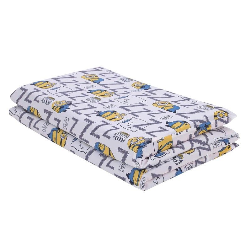 NoJo Illimuniation Lazy Minions Club Gray Blue Yellow and White Preschool Nap Pad Sheet - Image 2