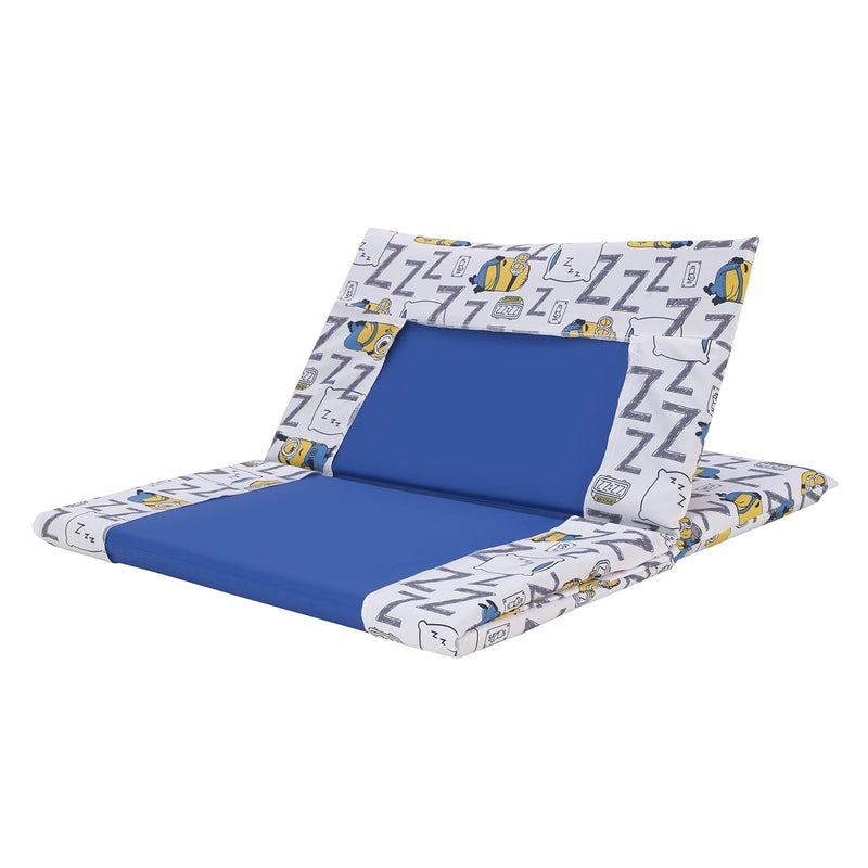 NoJo Illimuniation Lazy Minions Club Gray Blue Yellow and White Preschool Nap Pad Sheet - Image 5