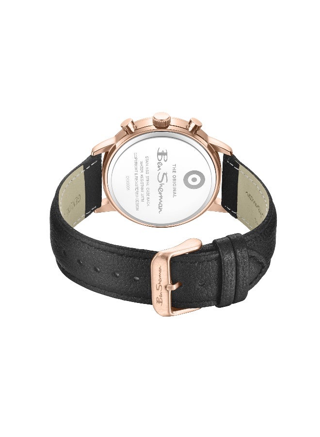 Ben Sherman Nottingham Blue Dial Rose Gold Genuine Leather Strap Chronograph Watch for Men, 44mm - Image 3