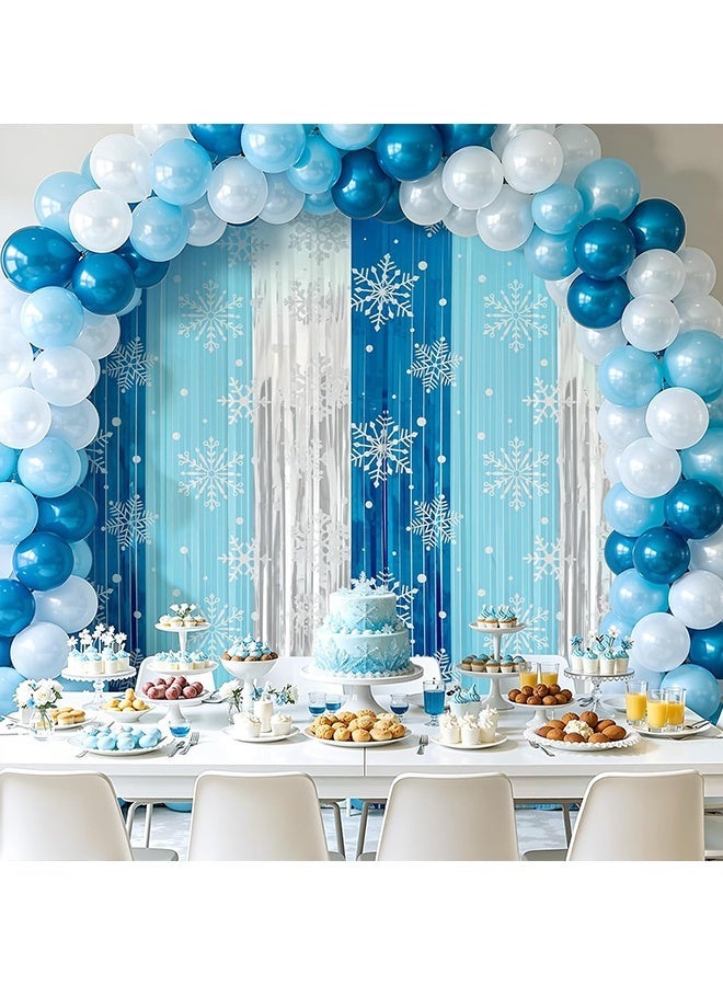 Wffo 2 Pack Snowflake Tinsel Curtain Backdrop, 3.3 x 6.6 Ft Blue & Silver Foil Fringe Curtains for Winter, Frozen Theme Birthday Party Decorations, Ice Blue Streamers Photo Booth Props（3 Colors） - Image 4