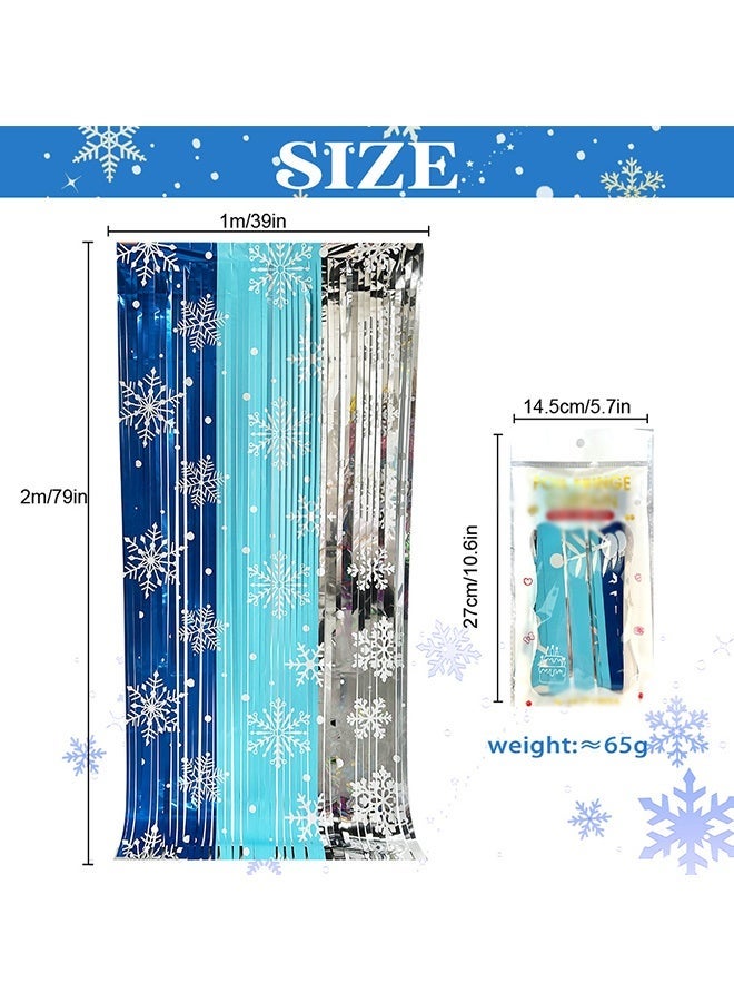 Wffo 2 Pack Snowflake Tinsel Curtain Backdrop, 3.3 x 6.6 Ft Blue & Silver Foil Fringe Curtains for Winter, Frozen Theme Birthday Party Decorations, Ice Blue Streamers Photo Booth Props（3 Colors） - Image 2