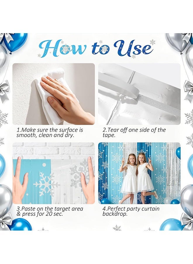 Wffo 2 Pack Snowflake Tinsel Curtain Backdrop, 3.3 x 6.6 Ft Blue & Silver Foil Fringe Curtains for Winter, Frozen Theme Birthday Party Decorations, Ice Blue Streamers Photo Booth Props（3 Colors） - Image 3