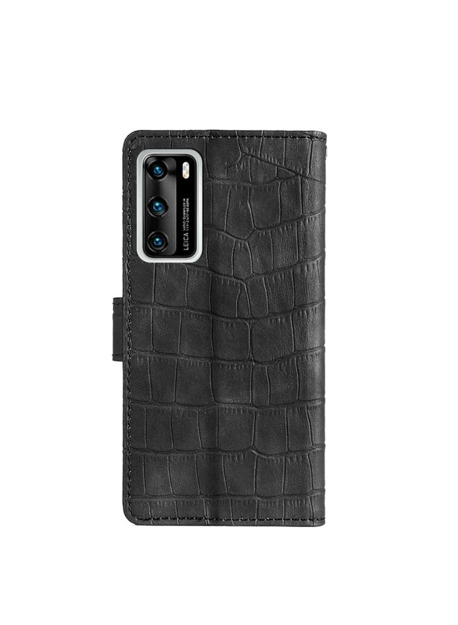 زبون جراب لهاتف Huawei P40 مصنوع من جلد البولي يوريثان بملمس جلد التمساح مع مشبك مغناطيسي وغطاء قابل للطي أفقيًا مع حامل وفتحات للبطاقات ومحفظة - Image 3