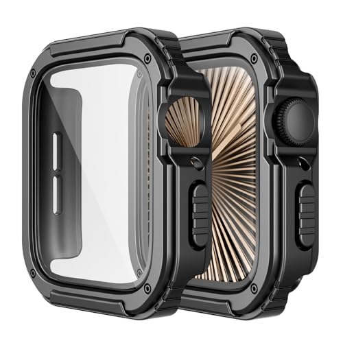 Adepoy 2 Pack Rugged Case Compatible for Apple Watch 46mm Series 11 10 with Tempered Glass Screen Protector, Military All Around Hard TPU Protective Cover Case Shockproof Bumper for iWatch Men 46mm - Image 1