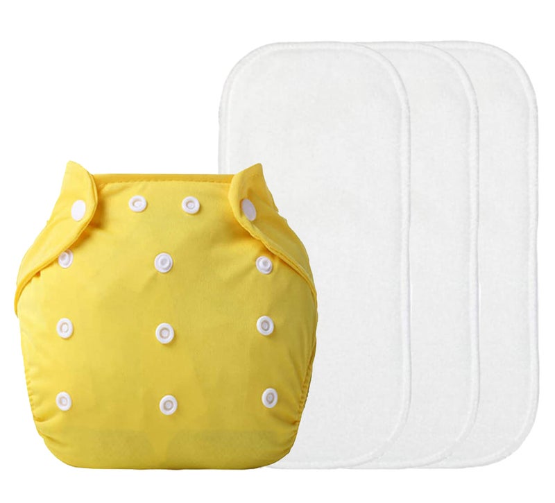 Alya Baby 1 Button Pocket Style Reusable Cloth Diaper With 3 White Microfiber Bamboo Wet-Free Insert Pads For Toddlers/New Borns Age 0-14 Months - Image 1