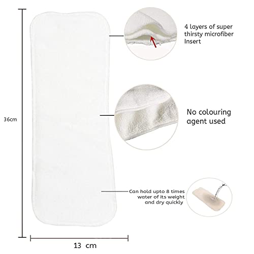 Alya Baby 1 Button Pocket Style Reusable Cloth Diaper With 3 White Microfiber Bamboo Wet-Free Insert Pads For Toddlers/New Borns Age 0-14 Months - Image 3