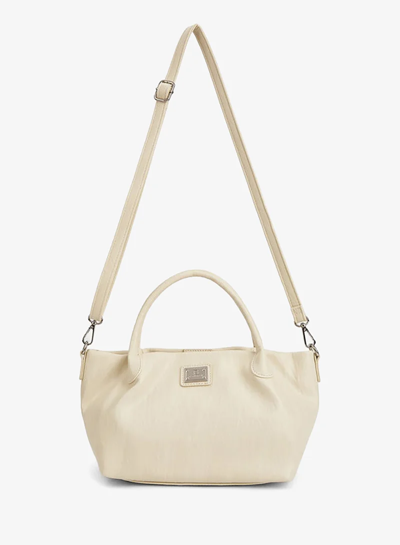 Flora Bella By Shoexpress BEIGE Textured Tote Bag with Button Closure for Women | Best Price UAE