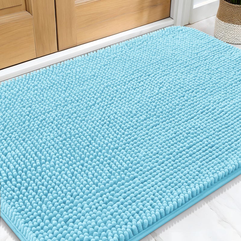 OLANLY Dog Door Mat for Muddy Paws 30x20, Absorbs Moisture and Dirt, Absorbent Non-Slip Washable Doormat, Quick Dry Chenille Mud Mat for Dogs, Entry Indoor Entryway Carpet for Inside Floor, Blue - Image 1