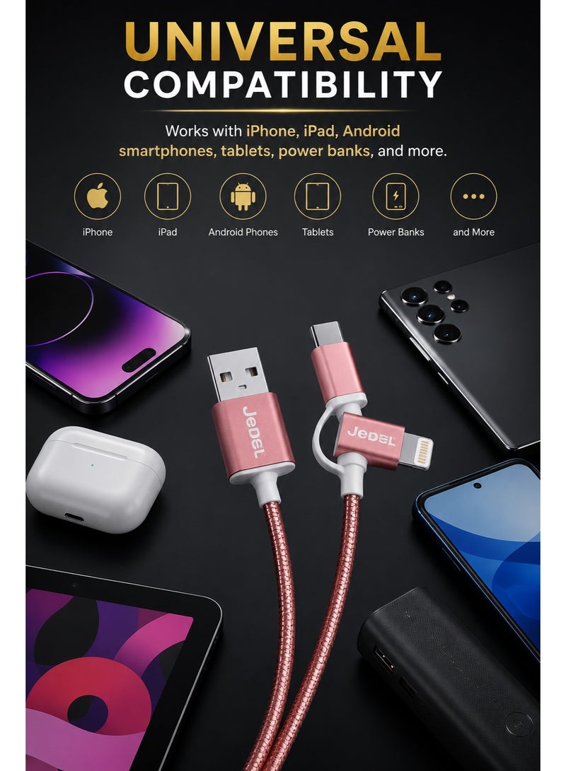 جي ديل كابل شحن سريع 2 في 1 لأجهزة iPhone وUSB Type-C | سلك شحن Lightning وUSB-C مع مزامنة بيانات عالية السرعة لأجهزة iPhone وiPad وأجهزة Android - Image 3