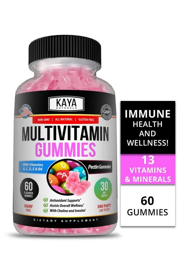 Kaya Naturals - Adult Multi Vitamin Gummy Biotin Vitamin A C & E Including Zinc &Vitamin B12 Folic Acid Strawberry Flavor ; Glutenfree Multivitamins Sweet Adult Gummies 60 Gummies - Image 1