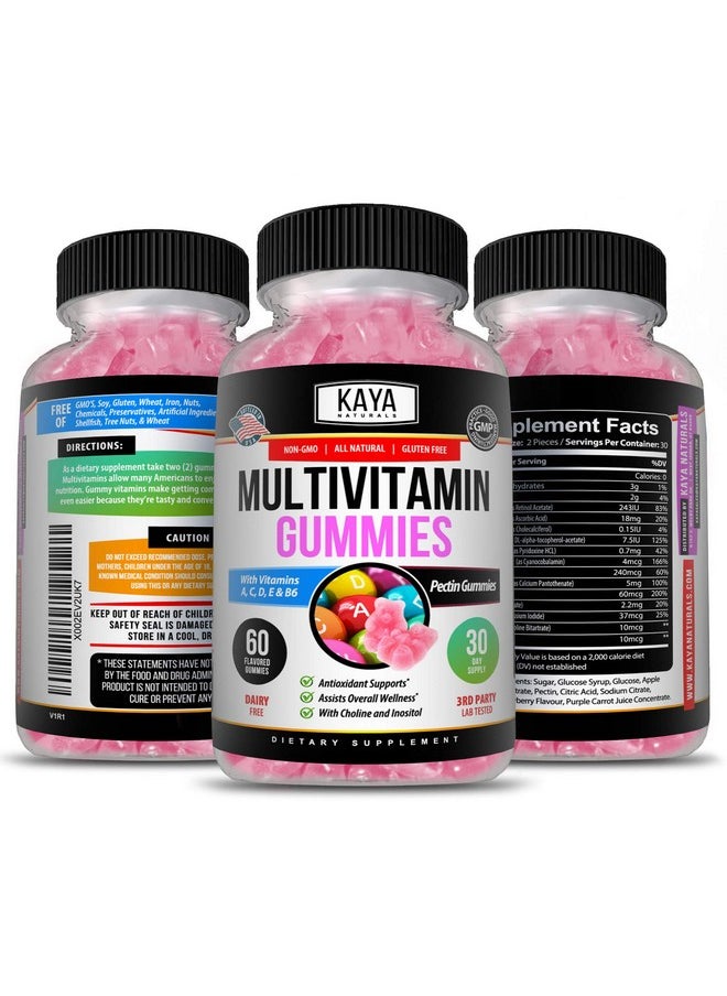 Kaya Naturals - Adult Multi Vitamin Gummy Biotin Vitamin A C & E Including Zinc &Vitamin B12 Folic Acid Strawberry Flavor ; Glutenfree Multivitamins Sweet Adult Gummies 60 Gummies - Image 1
