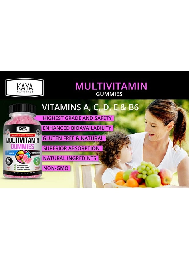 Kaya Naturals - Adult Multi Vitamin Gummy Biotin Vitamin A C & E Including Zinc &Vitamin B12 Folic Acid Strawberry Flavor ; Glutenfree Multivitamins Sweet Adult Gummies 60 Gummies - Image 1