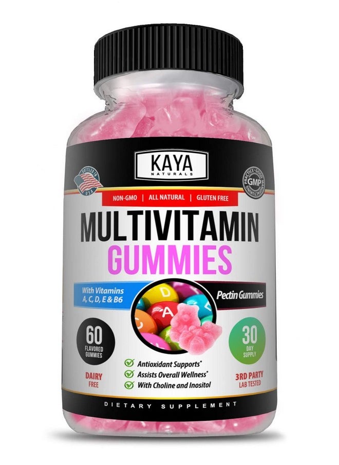 Kaya Naturals - Adult Multi Vitamin Gummy Biotin Vitamin A C & E Including Zinc &Vitamin B12 Folic Acid Strawberry Flavor ; Glutenfree Multivitamins Sweet Adult Gummies 60 Gummies - Image 1