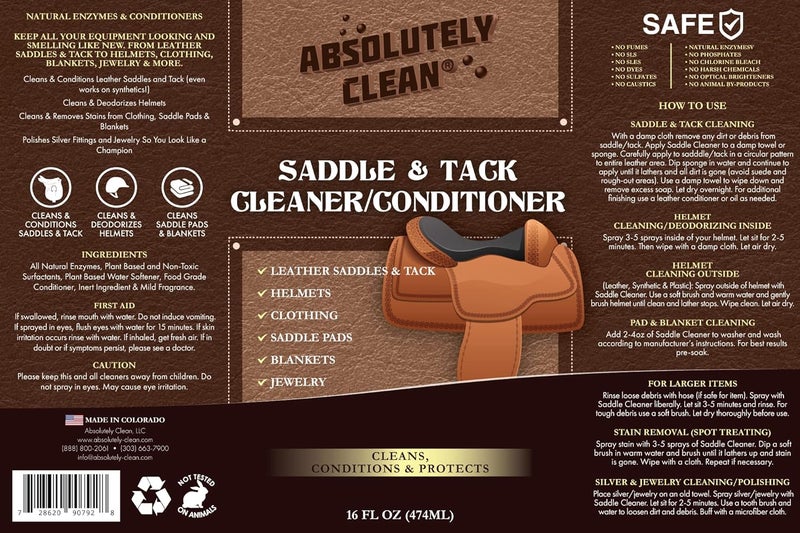 Absolutely Clean Amazing Saddle Soap Spray for Leather Cleaning & Tack Cleaner and Conditioner - Cleans Helmets, Clothing, Saddle Pads, Blankets & More - USA Made - Image 3