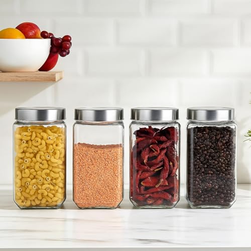 Vency kitchen Glass container Jars Set – 1 Square 1000ml Containers with Steel See-Through Lids for Kitchen Storage, Snacks, Masala, Pickles & Dry Fruits (Blue) - Image 4