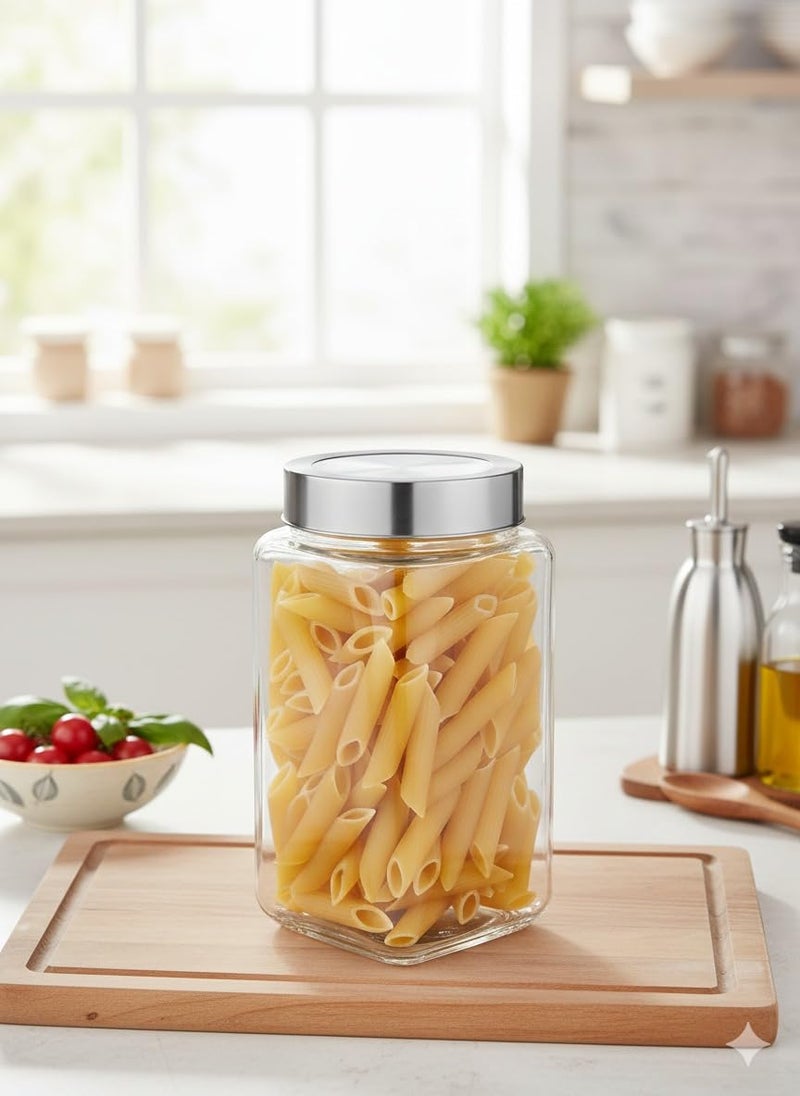 Vency kitchen Glass container Jars Set – 1 Square 1000ml Containers with Steel See-Through Lids for Kitchen Storage, Snacks, Masala, Pickles & Dry Fruits (Blue) - Image 1
