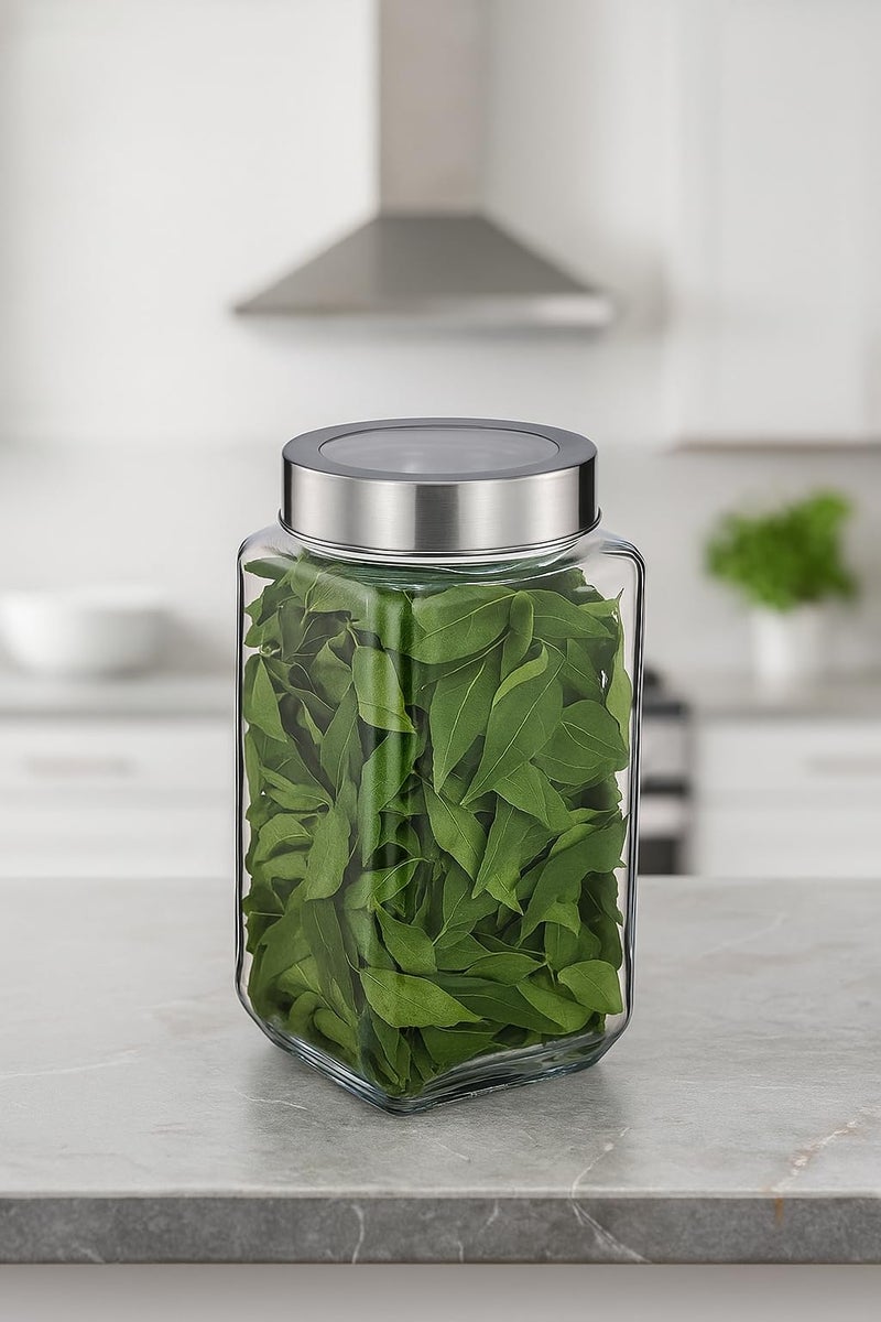 Vency kitchen Glass container Jars Set – 1 Square 1000ml Containers with Steel See-Through Lids for Kitchen Storage, Snacks, Masala, Pickles & Dry Fruits (Blue) - Image 3