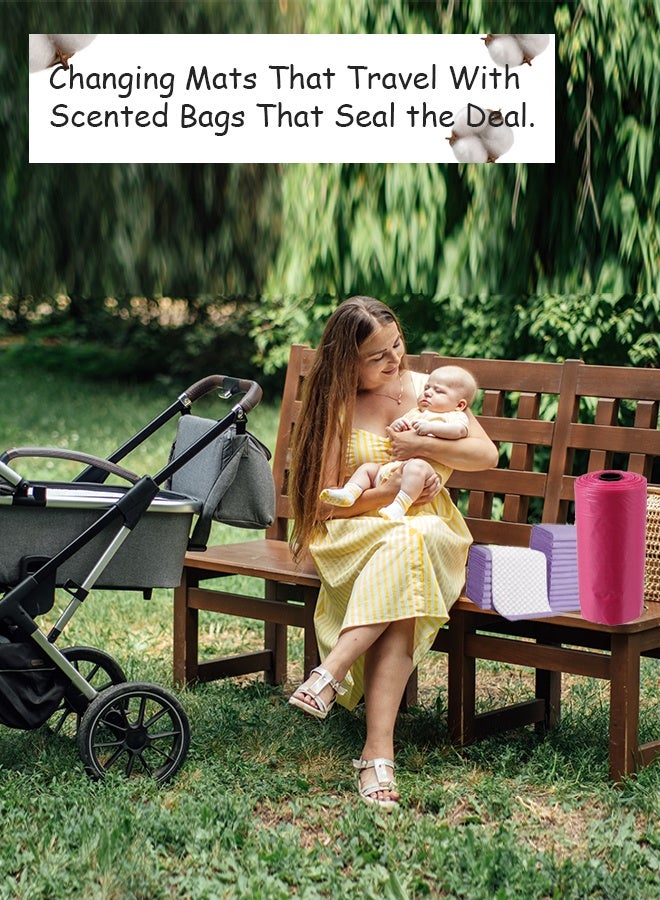 Cute 'n' Cuddle 120 Pcs Disposable Changing Mat Lavender 60cmX45cm With 120 Disposable Scented bags Red - Image 3