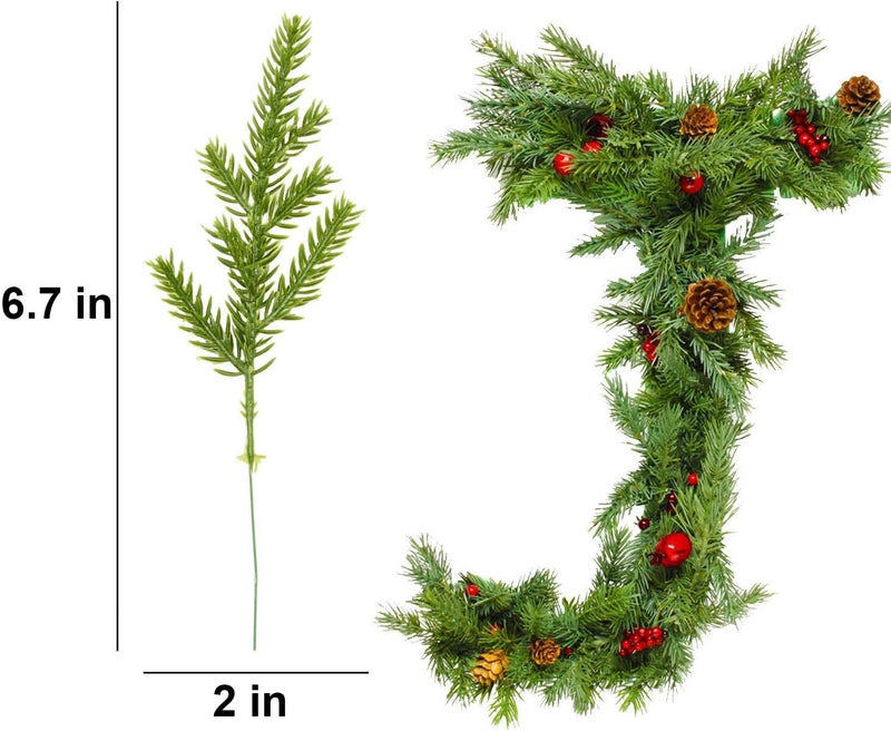 Alpurple 60 Packs Artificial Pine Needles Branches Garland- 6.7 x 2 Inch Green Plants Pine Needles, Fake Greenery Pines Picks for DIY Garland Wreath Christmas Embellishing & Home Garden - Image 2