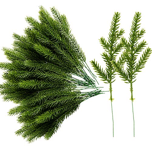 Alpurple 60 Packs Artificial Pine Needles Branches Garland- 6.7 x 2 Inch Green Plants Pine Needles, Fake Greenery Pines Picks for DIY Garland Wreath Christmas Embellishing & Home Garden - Image 1