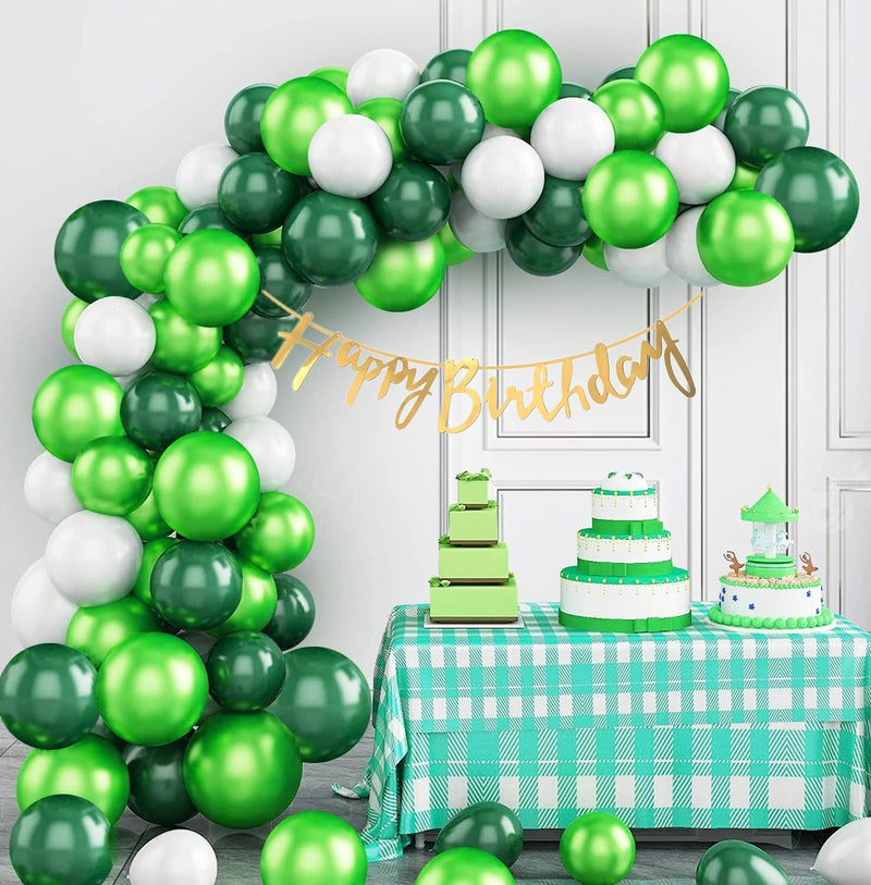 1iAM Birthday decoration combo with Green-White balloons and Cursive banner - Image 1