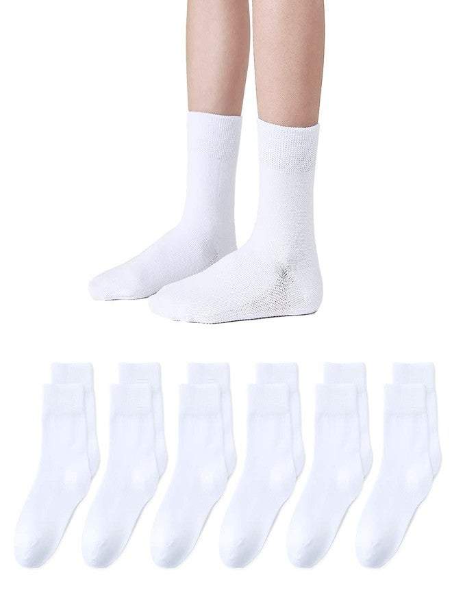 Marchare Girls Crew Socks Seamless Kids Socks Cotton School Socks White 6 Pack - Image 1