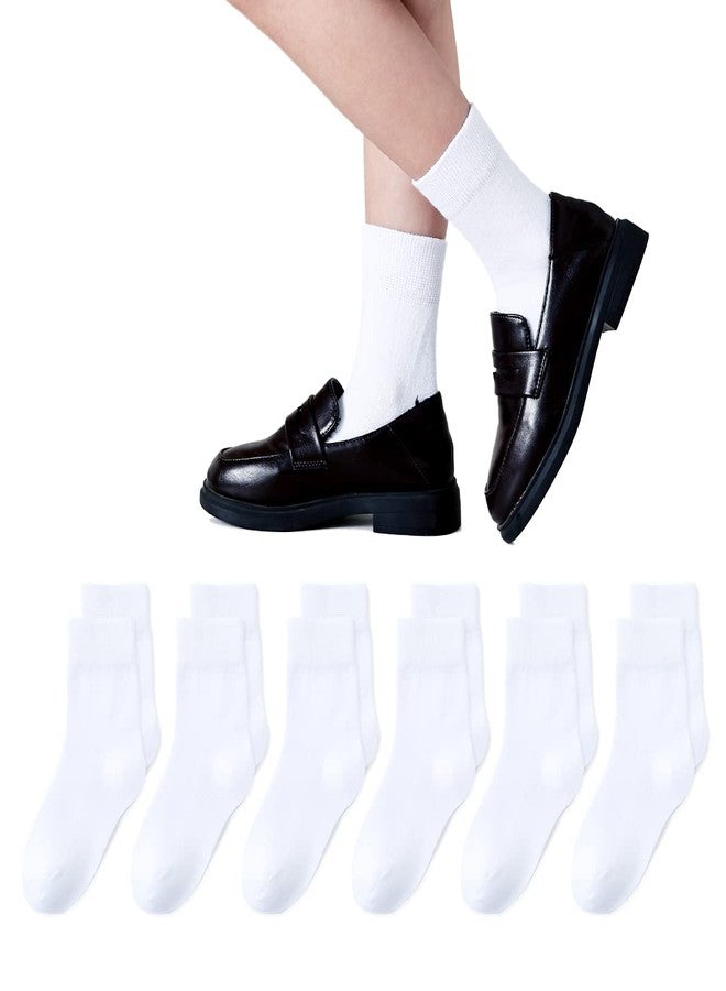 Marchare Girls Crew Socks Seamless Kids Socks Cotton School Socks White 6 Pack - Image 2